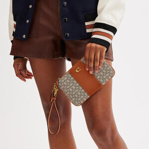 Coach Small Wristlet In Micro Signature Jacquard